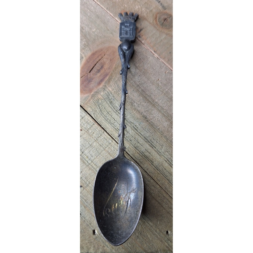 Vintage Lens France Souvenir Spoon Coat of Arms Crest Branch‎ Handle Leaf Back
